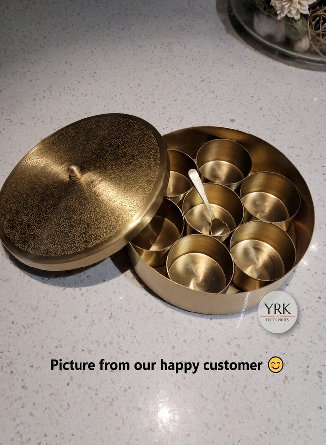 YRK Brass Spice Box Set For Kitchen 8 Inch with 50 Ml Capacity Brass Masala Box For Kitchen Masala Dani Masala Container Masala Dabba | Jewellry Box (8) - Image 3